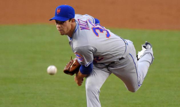 New York Mets starting pitcher Steven Matz throws to the plate during the first inning of a baseball game against the Los Angeles Dodgers Monday