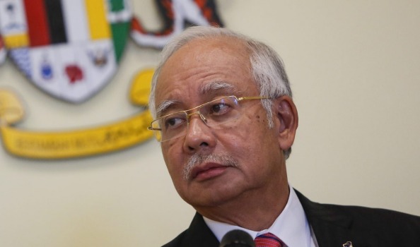 Najib Razak on the defensive at a press conference in Putrajaya this month