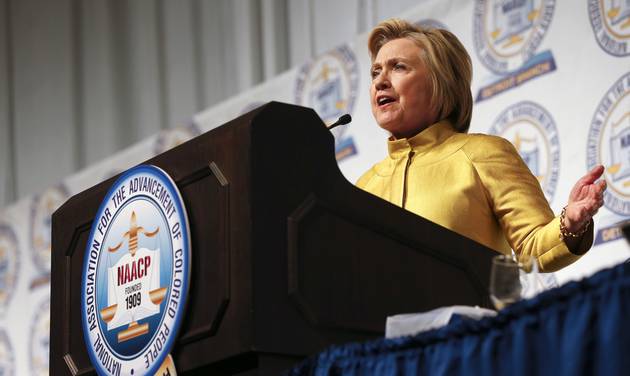 Democratic presidential candidate Hillary Clinton speaks at the NAACP's 61st annual Fight for Freedom Fund dinner in Detroit Sunday