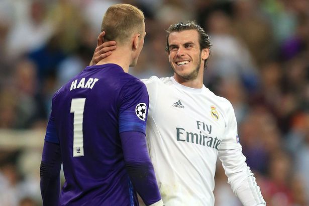 Joe Hart and Gareth Bale after the match