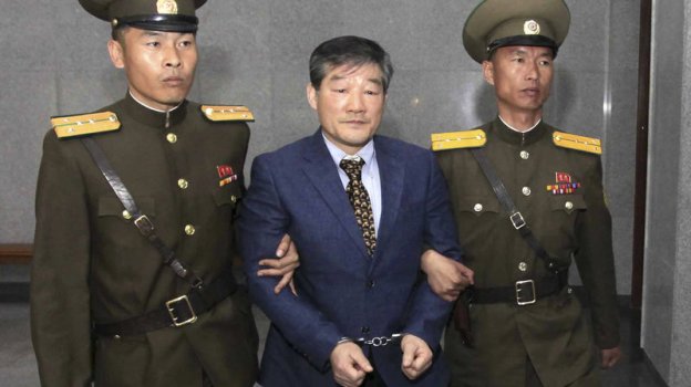 U.S. citizen Kim Dong-chul seen here arriving at court Friday was sentenced to hard labor for what North Korea says were acts of espionage