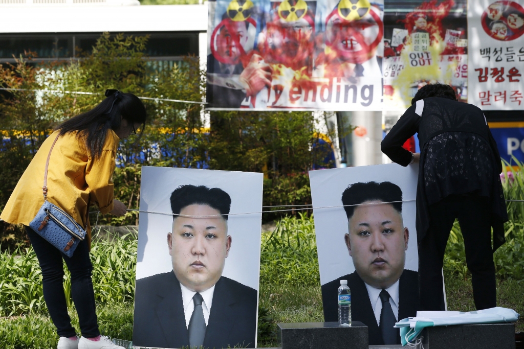 South Korea Koreas Tension Participants set the portraits of North Korean leader Kim Jong Un during a rally denouncing North Korea's nuclear test and missiles and North Korea's female military human rights in Seoul South Korea on Tuesday