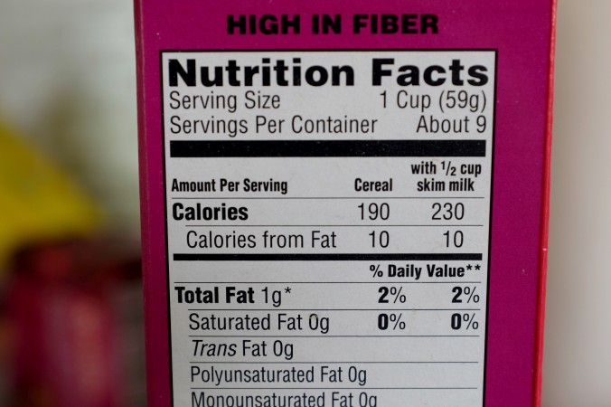 Nutrition labels are seen on food packaging on Feb. 27 2014 in Miami