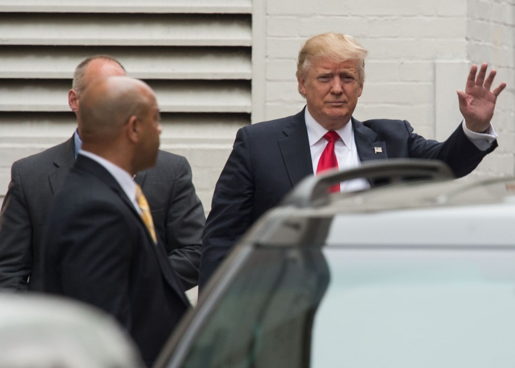 US Republican presidential candidate Donald Trump arrives at the Republican National Committee headquarters on Capitol Hill in Washington DC