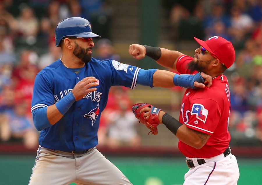 Odor punches Bautista as Rangers Blue Jays descends into brawl- Watch