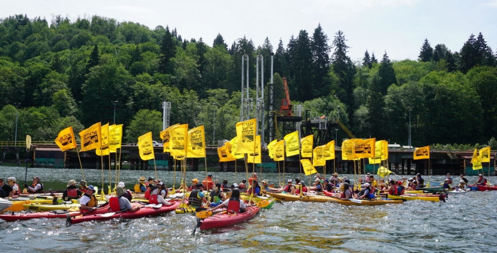 On May 14 protesters converged on the Westridge terminal in North Burnaby in a kayak floatilla