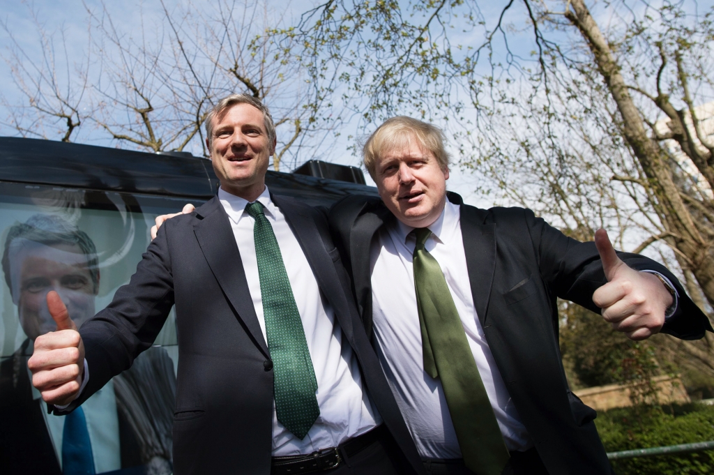 Outgoing mayor of London Boris Johnson with Zac Goldsmith who may struggle to beat his Labour opponent Stefan Rousseau  PA