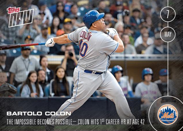 The front of Bartolo Colon's Topps Now baseball card