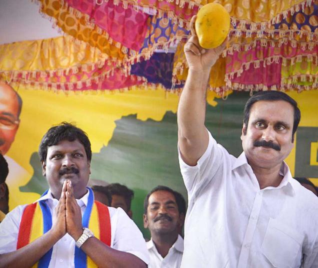 Posing challenge:Anbumani Ramdoss campaigns for Sankar at Vanur on Saturday