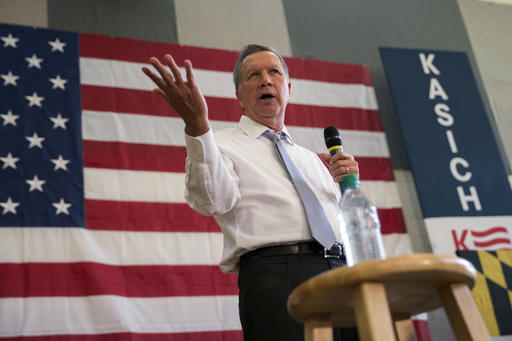 Republican presidential candidate Ohio Gov. John Kasich speaks during a town hall at Thomas farms Community Center on Monday