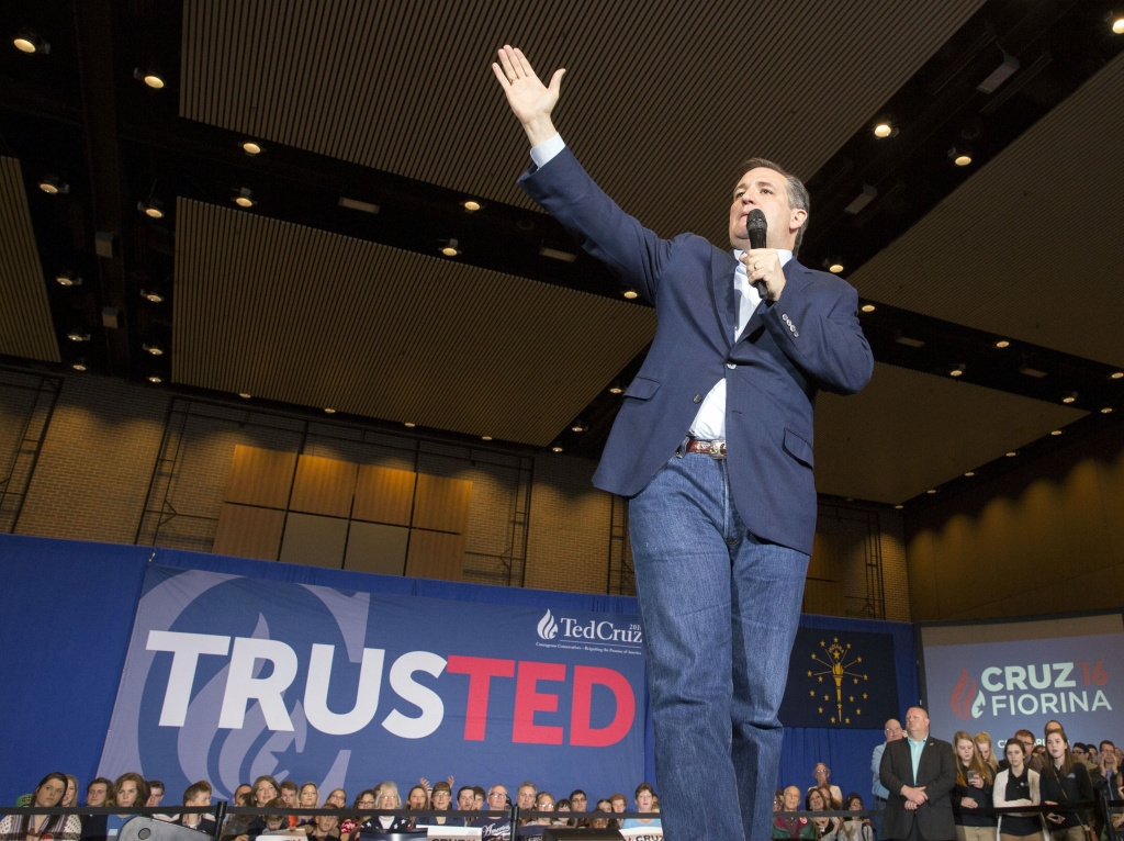 GOP 2016 Cruz Republican presidential candidate Ted Cruz speaks during a rally at the Century Center in South Bend Ind. Thursday