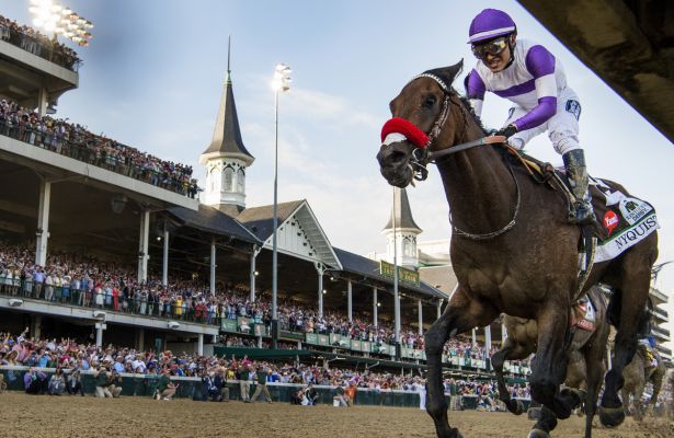 LOUISVILLE KY- MAY 07 Nyquist #13 ridden by Mario Gutierrez wins the Kentucky Derby at Churchill Downs