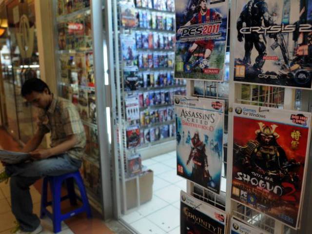 Pirated software is displayed at a shop in Jakarta Indonesia