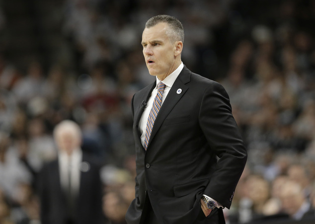 Oklahoma City Thunder head coach Billy Donovan watches his team during the second half in Game 1 of a second-round NBA basketball playoff series against the