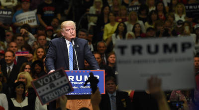 Presumptive Republican presidential candidate Donald Trump speaks at a news conference in Bismarck North Dakota US