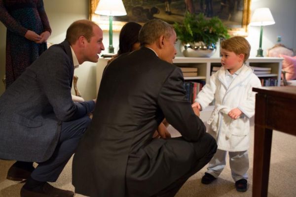 Britain's Prince George meets with President Barack Obama