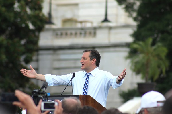 Republican senator Ted Cruz of Texas gives a speech in front of the United States Capitol in Washington DC