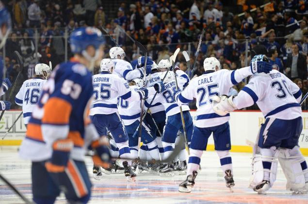 Lightning wins in overtime with a goal by defenseman Jason Garrison