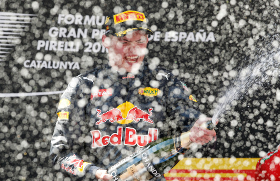 Red Bull driver Max Verstappen celebrates o after winning the Spanish Formula One Grand Prix