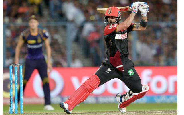 Royal Challengers Bangalore captain Virat Kohli plays a shot during the 2016 Indian Premier League T20 match against Kolkata Knight Riders at the Eden Gardens Cricket Stadium in Kolkata on Thursday. AFP