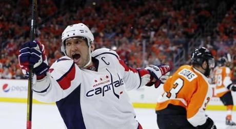 Capitals forward Alex Ovechkin celebrated his goal in the second period the first of two on the night and the game-winner