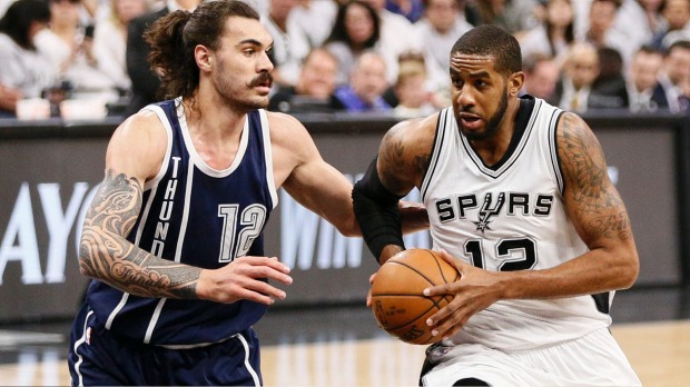 The Thunder's Steven Adams had no success slowing San Antonio Spurs forward La Marcus Aldridge in game one