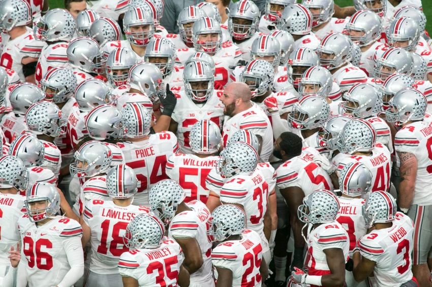 Jan 1 2016 Glendale AZ USA Ohio State Buckeyes defensive tackle Joel Hale exhorts his teammates during warmups before the game against the Notre Dame Fighting Irish in the 2016 Fiesta Bowl at University of Phoenix Stadium. Mandatory Credit Matt