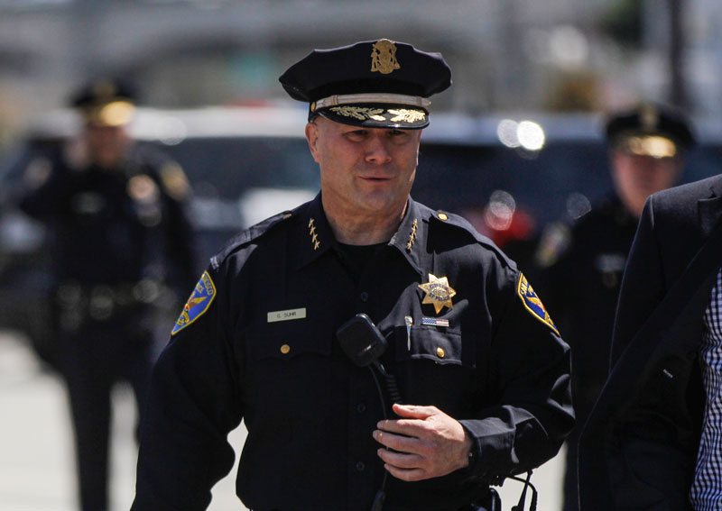 SFPD Chief Greg Suhr briefs the media near the scene where a 27-year-old woman was shot and killed by police in the Bayview District of San Francisco Calif. Thursday