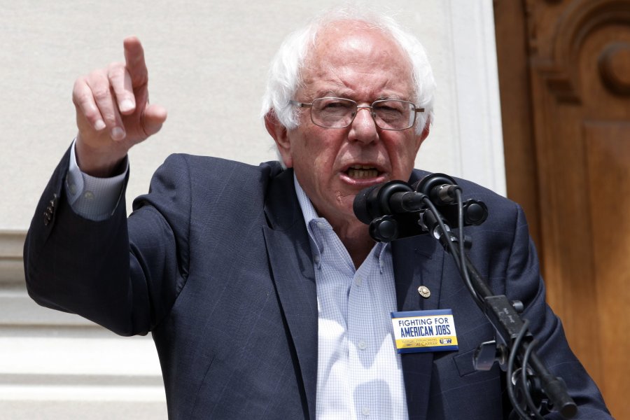 Democratic presidential candidate Sen. Bernie Sanders speaks during a United Steel Workers Local 1999 rally in Indianapolis Friday