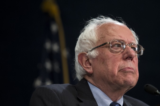 Democratic presidential candidate and U.S. Sen. Bernie Sanders pauses while speaking during a news conference at the National Press Club