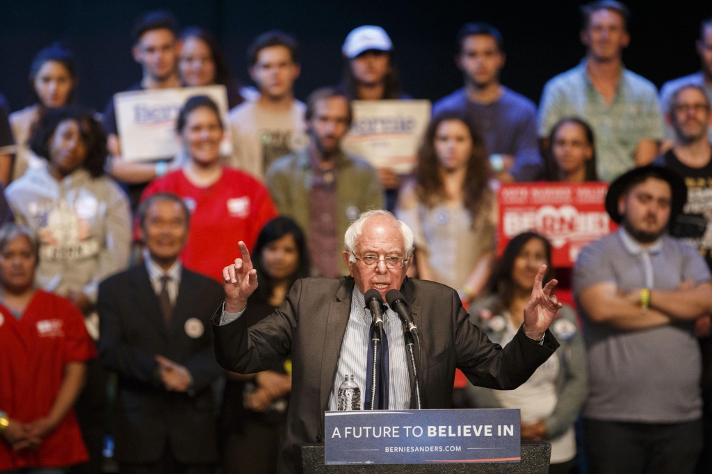 Sen. Bernie Sanders an independent from Vermont speaks during a campaign event in Los Angeles Calif. on March 23