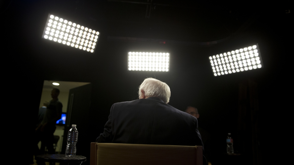 Sen. Bernie Sanders sits for an interview with The Associated Press Monday