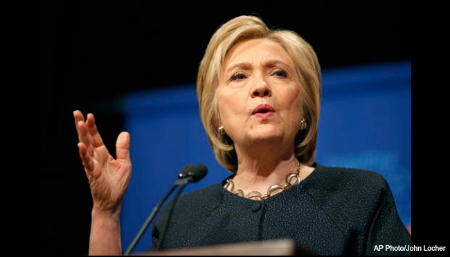 Democratic presidential candidate Hillary Clinton speaks at a United Food and Commercial Workers International union Legislative and Political Affairs conference Thursday