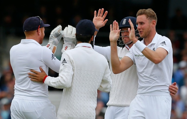 England's Stuart Broad celebrates dismissing Sri Lanka's Kusal Mendis for a duck on the second day of the first Test at Headingley