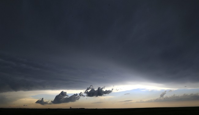 Thunderstorms bearing hail as big as grapefruit and winds approaching hurricane strength lashed portions of the Great Plains on Tuesday. The area is expecting severe weather. (AP Ph