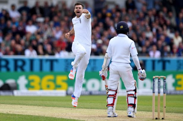 James Anderson celebrates after dismissing Kaushal Silva for 0