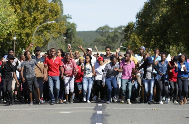 Students protest ahead of the start of the celebrations of the Centenary anniversary of Fort Hare university