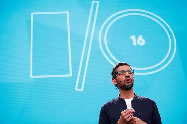 Sundar Pichai Google's CEO addresses the crowd at the I  O developers conference