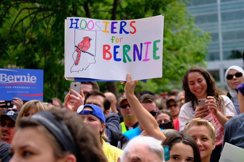 Supporters cheer on Bernie Sanders in Indiana