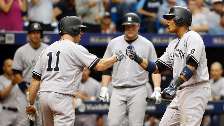 Brett Gardner scored on a two-run homer by Starlin Castro Sunday. It was the Yankees&#x27 only hit a 2-1 win over Tampa