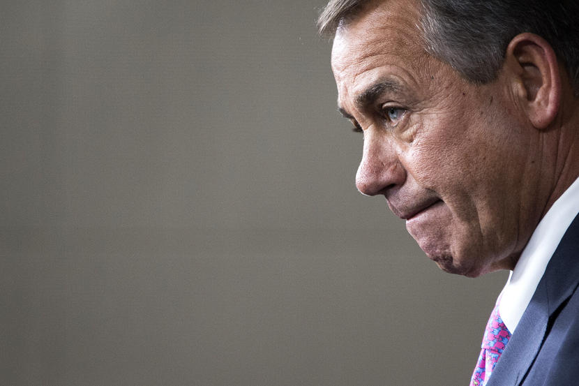 Speaker of the House John Boehner D-OH answers questions from reporters during his weekly briefing on Capitol Hill in Washington DC