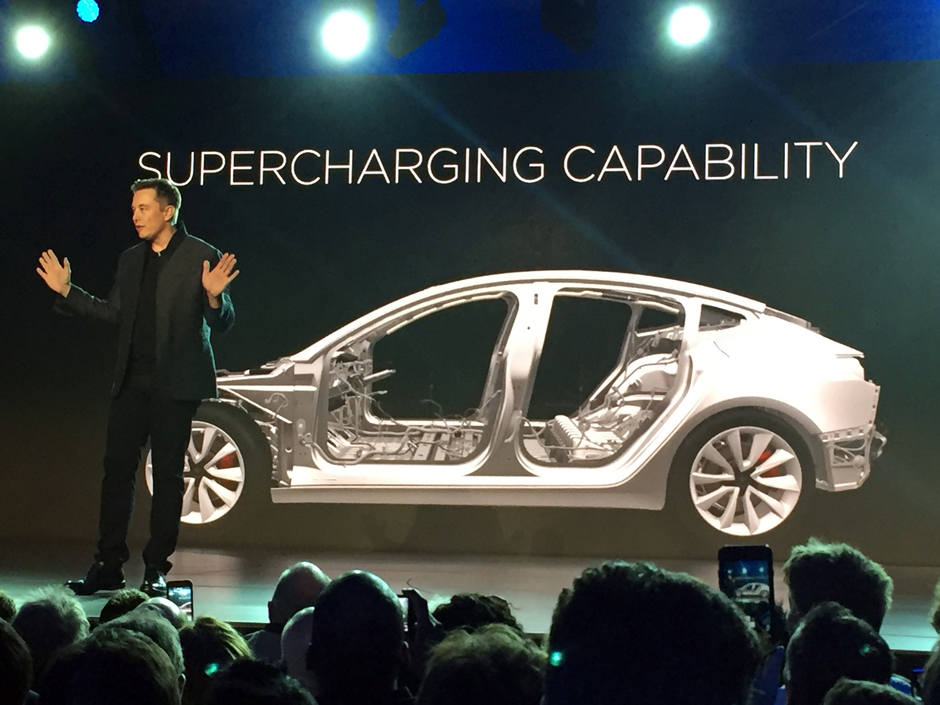 Tesla Motors Inc. CEO Elon Musk speaks at the unveiling of the Model 3 in March