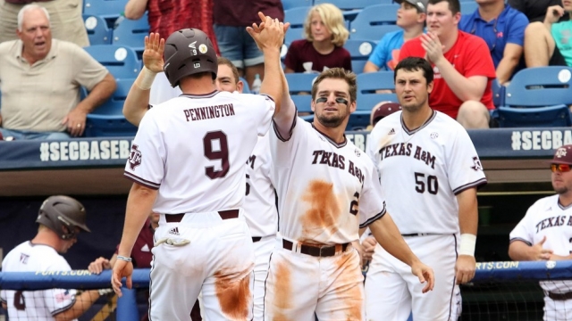 The Aggies scored seven runs in the first inning off Vanderbilt pitcher Kyle Wright