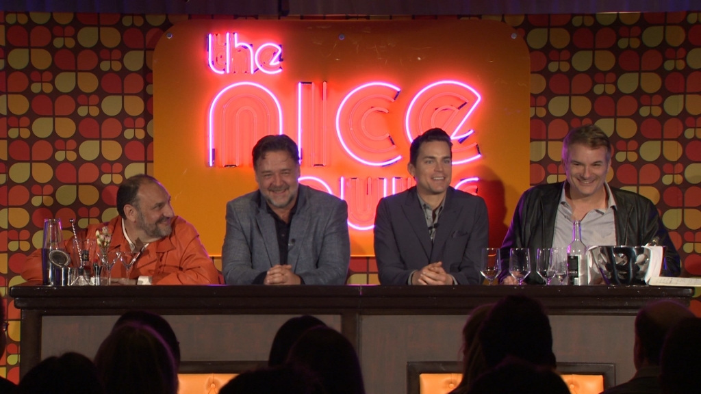 The Nice Guys Press Conference Russell Crowe Matt Bomer Shane Black and Joel Silver                   By Jon Lyus