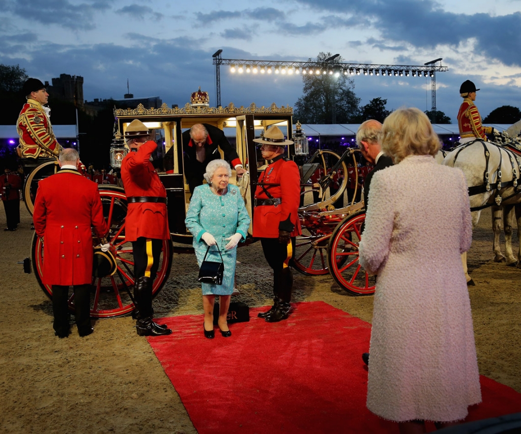 The Queen was greeted by Camilla Duchess of Cornwall as she arrived at the grounds of Windsor Castle