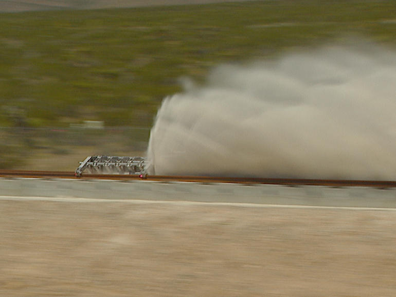 The propulsion system may eventually power much larger pods fired through a vacuum-sealed steal tunnel at speeds of up to 750mph.                Image Hyperloop One