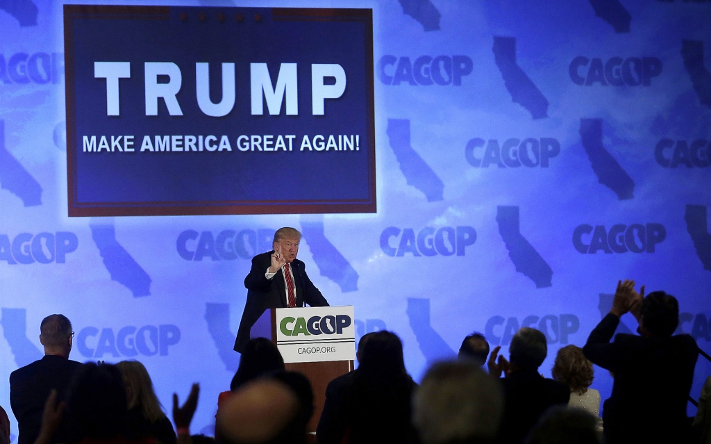 Republican presidential candidate Donald Trump speaks at the California Republican Party 2016 convention in Burlingame Calif. Friday