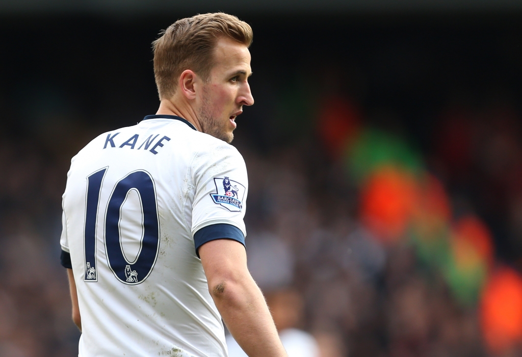 LONDON ENGLAND- APRIL 10: Harry Kane of Tottenham Hotspur during the Barclays Premier League match between Tottenham Hotspur and Manchester United at White Hart Lane on April 10 2016 in London England