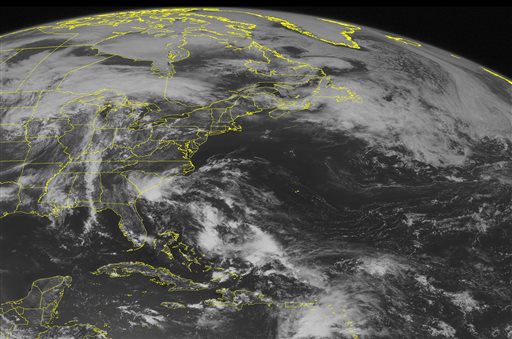 9:45 AM EDT shows Tropical Depression Two continuing to move northwest towards the North and South Carolina coastline as it is expected to slightly strengthen into a weak tropical storm before maki