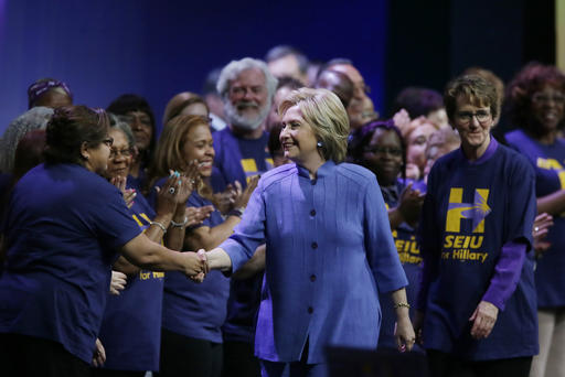 Democratic presidential candidate Hillary Clinton meets with Service Employees International Union members at the union's 2016 International Convention Monday